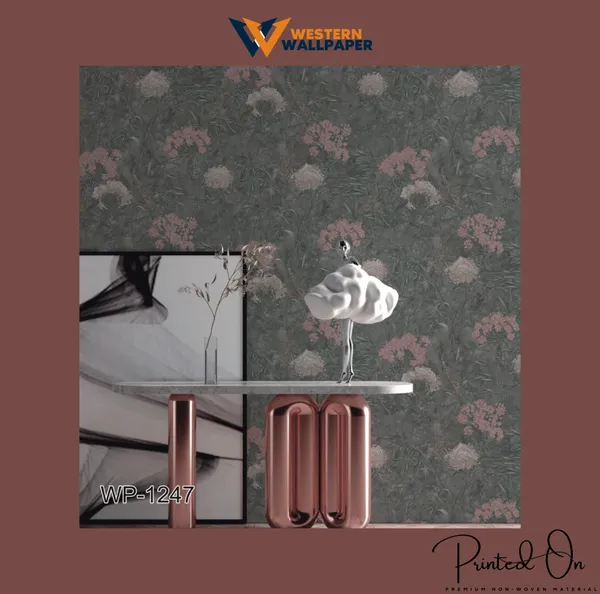 Pink_And_Gold_Botanical_Wallpaper_On_A_Grey_Background_For_A_Vintage-Inspired,_Elegant_Statement_Wall_Wallpaper