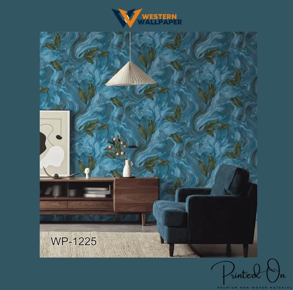 Botanical_Leaf_Pattern_Wallpaper_In_Blue_And_Green_For_A_Vibrant,_Contemporary,_And_Nature-Inspired_Statement_Wall_Wallpaper