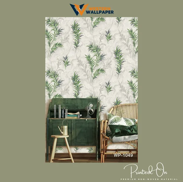 Whimsical_Botanical_Leaf_Wallpaper_In_Bright_Green_And_Lavender_On_A_Marbled_Off-White_Background_For_A_Fresh_And_Airy_Wallpaper.