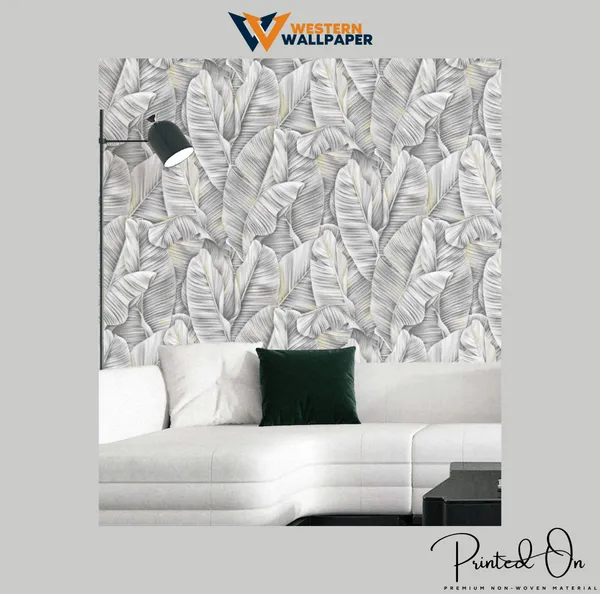 Oversized_Tropical_Banana_Leaf_Wallpaper_In_Monochrome_Grey_And_White_With_Hints_Of_Gold_For_A_Stylish_Living_Room_Wallpaper.