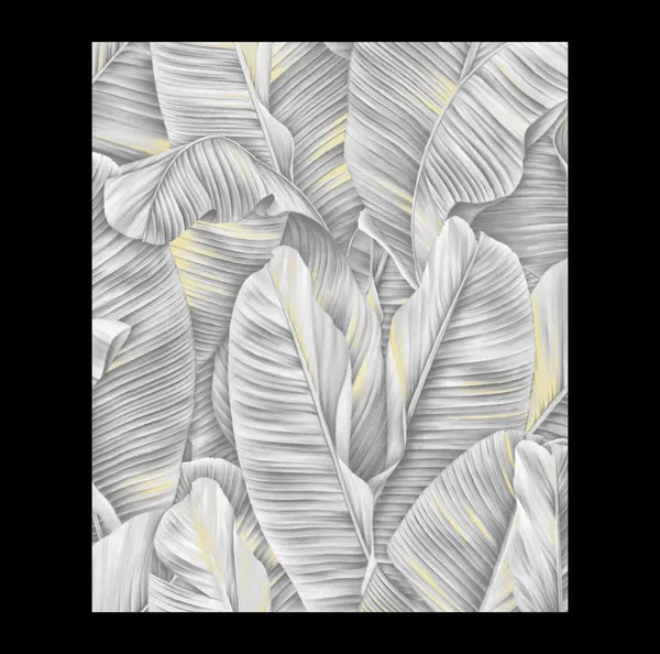 Oversized_Tropical_Banana_Leaf_Wallpaper_In_Monochrome_Grey_And_White_With_Hints_Of_Gold_For_A_Stylish_Living_Room_Wallpaper.