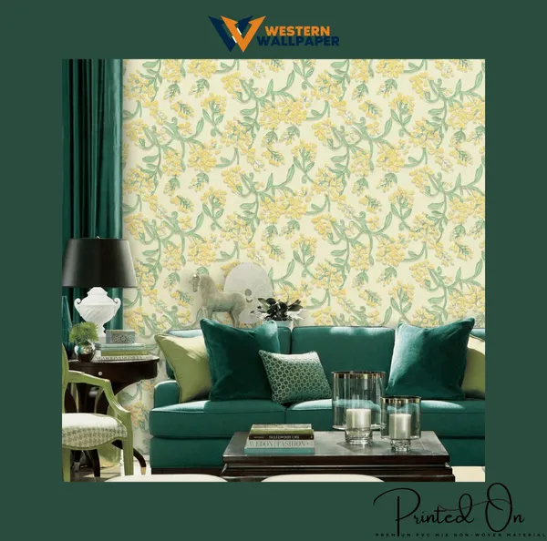 Ornate_Floral_Trail_Wallpaper_In_Canary_And_Mint_For_A_Refreshing_Contemporary_Living_Space
