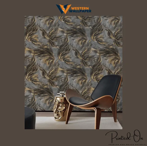Dramatic_Abstract_Feather_Wallpaper_In_Black,_Grey,_And_Gold_For_A_Bold_And_Artistic_Accent_Wallpaper.
