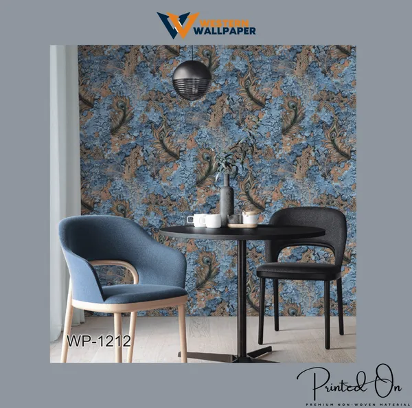 Peacock_Feather_Wallpaper_In_Blue,_Orange,_And_Gold_For_A_Bold,_Artistic,_And_Elegant_Statement_Wall_Wallpaper