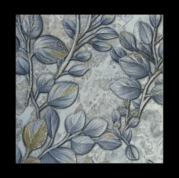 Vintage_Leaf_Pattern_Wallpaper_In_Blue,_Grey,_And_Gold_For_A_Luxurious_And_Nature-Inspired_Aesthetic_Wallpaper