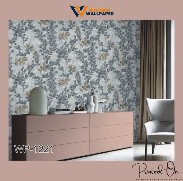 Vintage_Leaf_Pattern_Wallpaper_In_Blue,_Grey,_And_Gold_For_A_Luxurious_And_Nature-Inspired_Aesthetic_Wallpaper