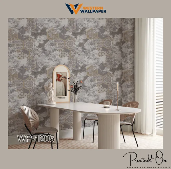 Abstract_Wallpaper_In_Grey,_Gold,_And_White_For_A_Bold_And_Artistic_Dining_Area_Statement_Wallpaper