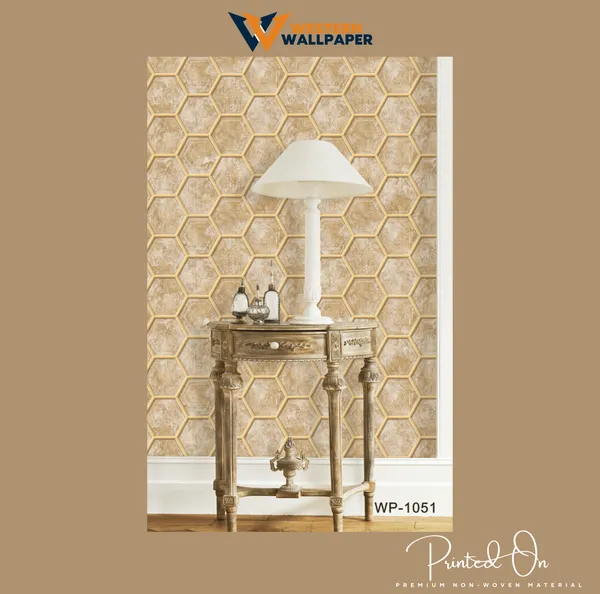 Geometric_Honeycomb_Wallpaper_In_Shimmering_Gold_And_Marbled_Beige_For_A_Luxurious_And_Modern_Accent_Wallpaper.