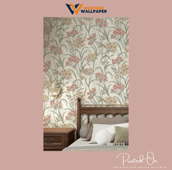 Whimsical_Umbellifer_Botanical_Wallpaper_In_Coral_And_Soft_Yellow_On_A_Neutral_Ground_For_A_Calm_And_Vintage_Bedroom_Wallpaper.