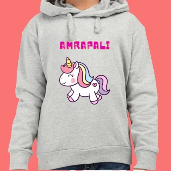 Customized_Hooded_Sweatshirt-Front_Printed-Premium_Hoodie-Unicorn_-_Grey_Melange