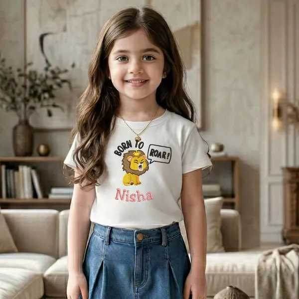 Kids_Embroidered_Tshirt-custom_name_with_Embroidery_-Lion_Born_to_Roar-White
