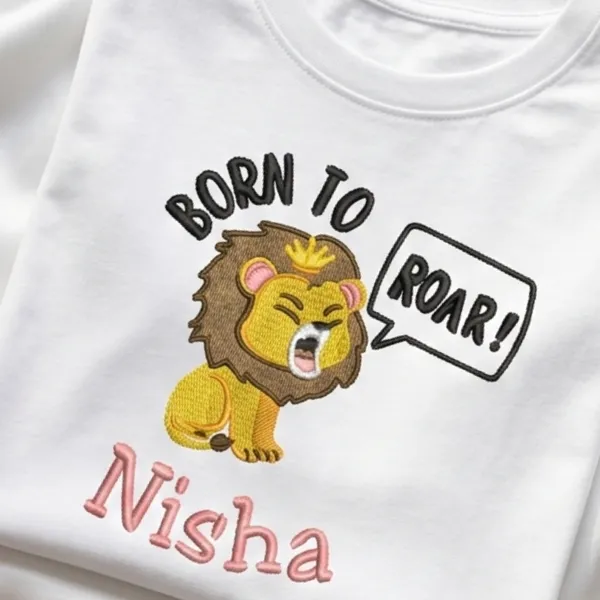 Kids_Embroidered_Tshirt-custom_name_with_Embroidery_-Lion_Born_to_Roar-White