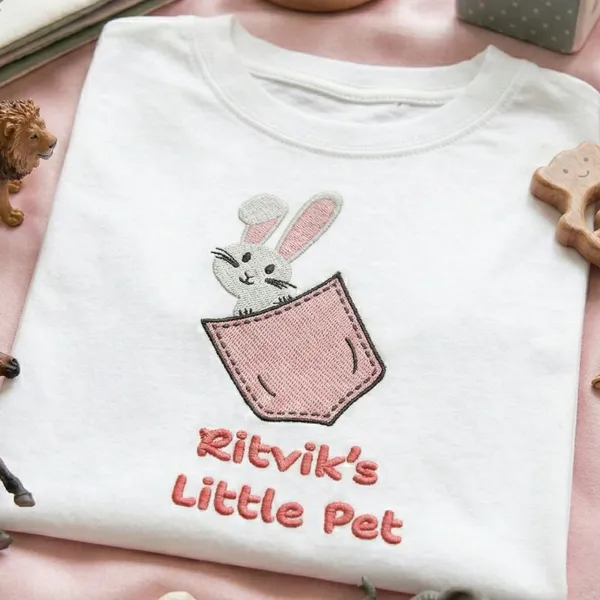 Kids_Embroidered_Tshirt-custom_name_with_Embroidery_-Rabbit_pet-White