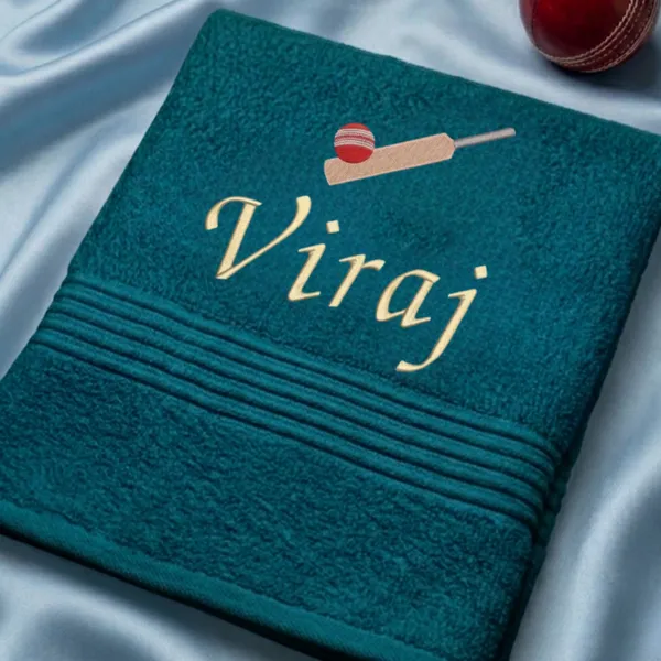Personalized_Cricket_Embroidered_Towel_with_Name_-_Sports_Gift_for_Kids,_Teal