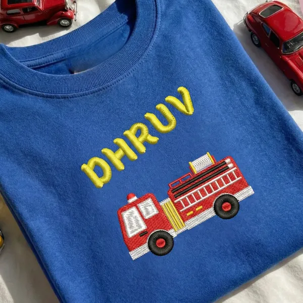 Kids_Embroidered_Tshirt-custom_name_with_Embroidery_-FireTruck-Royal_Blue