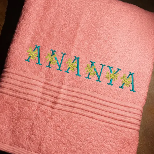Personalised_Towel_with_Embroidery_-Ananya-Coral_Pink