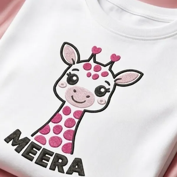 Kids_Embroidered_Tshirt-custom_name_with_Embroidery_-Giraffe_Face-White