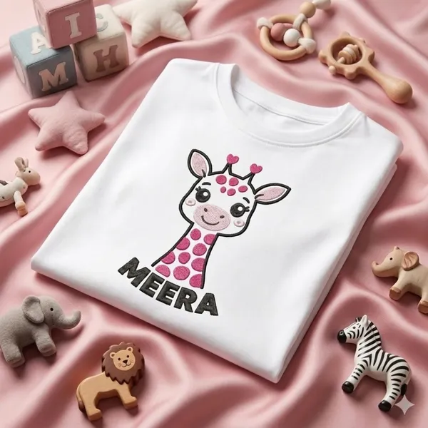 Kids_Embroidered_Tshirt-custom_name_with_Embroidery_-Giraffe_Face-White