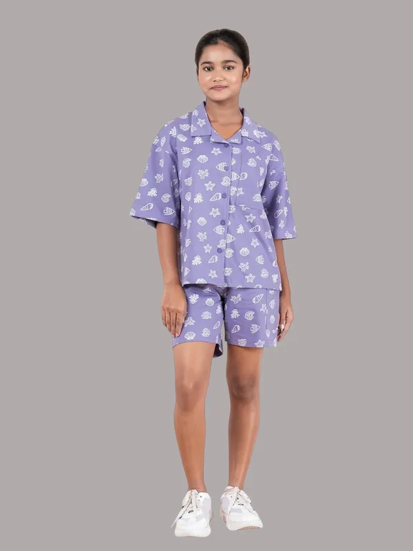 White_&_Purple_Cotton_Premium_&_Elegant_Regular_Fit_Co-Ord_Set_For_Girls