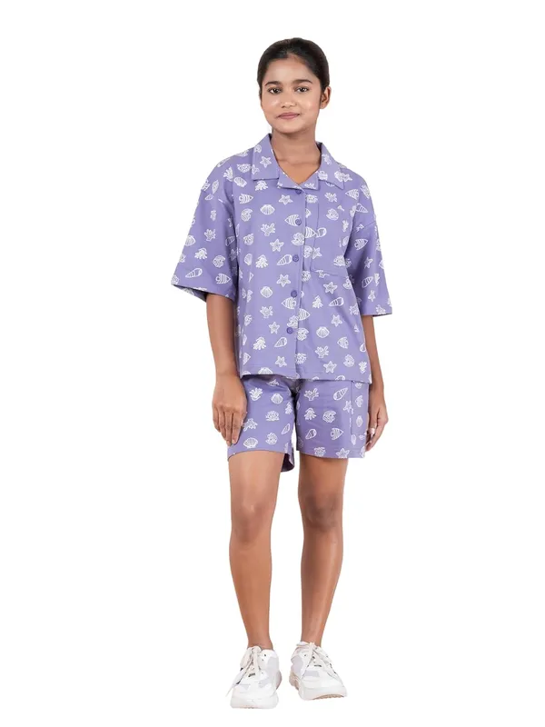 White_&_Purple_Cotton_Premium_&_Elegant_Regular_Fit_Co-Ord_Set_For_Girls