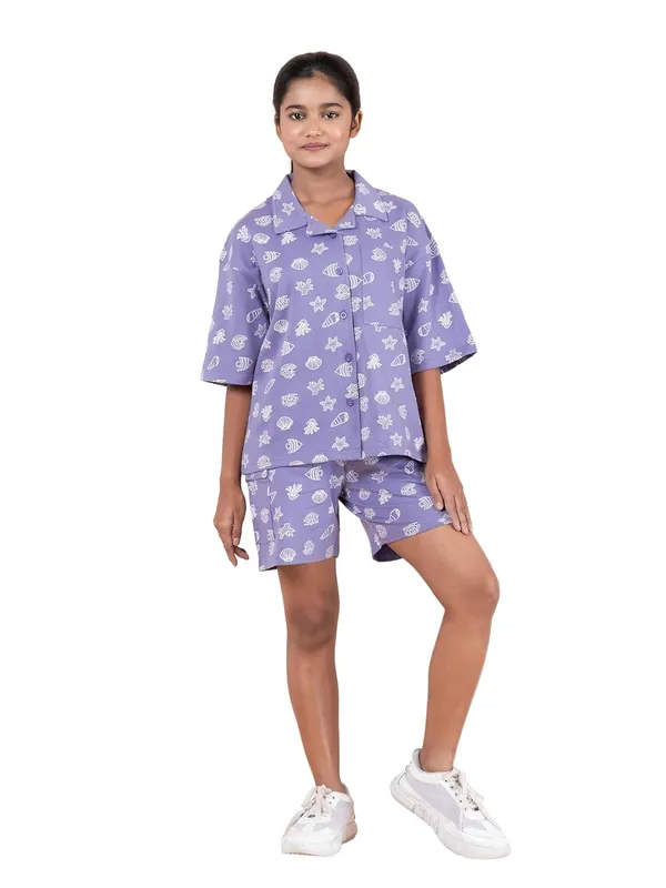 White_&_Purple_Cotton_Premium_&_Elegant_Regular_Fit_Co-Ord_Set_For_Girls