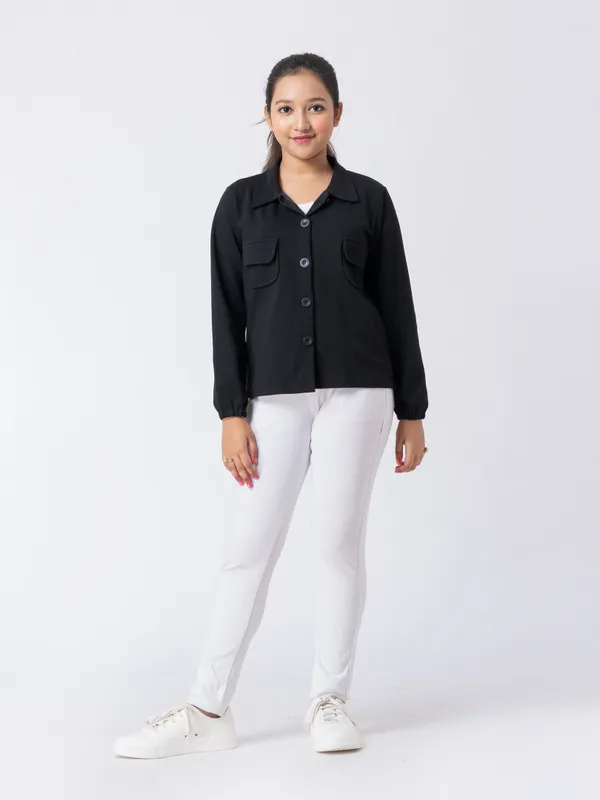 Black_Cotton_,_Polyester_&_Spandex_Premium_&_Elegant_Regular_Fit_Jacket_For_Girls
