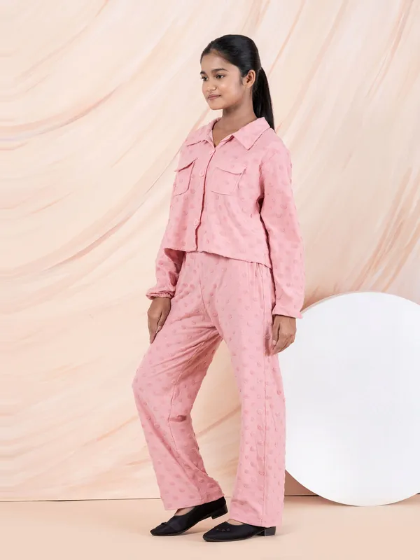 Textured_Solid_Shirt_And_Pant_Coord_Sets,Peach_Pink