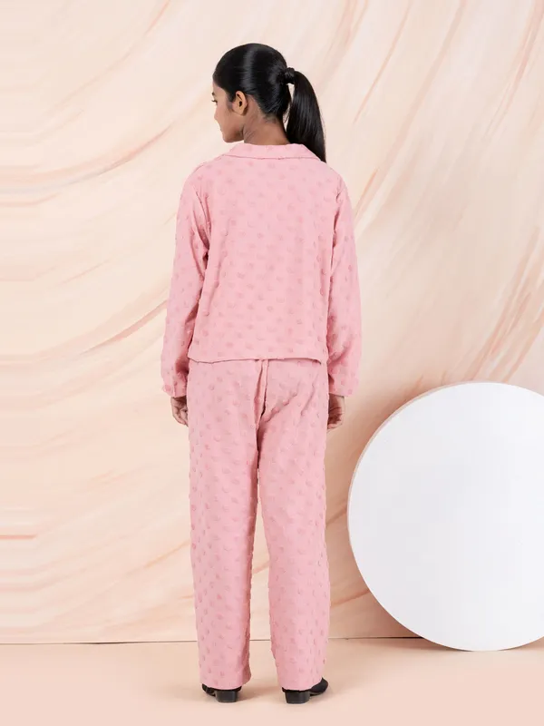 Textured_Solid_Shirt_And_Pant_Coord_Sets,Peach_Pink