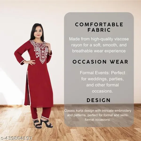 Maroon_Stylish_Embroidered_Straight_Rayon_Three_Quarter_Sleeves_Short_Kurti_For_Women