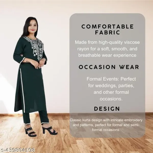 Green_Stylish_Embroidered_Straight_Rayon_Three_Quarter_Sleeves_Short_Kurti_For_Women