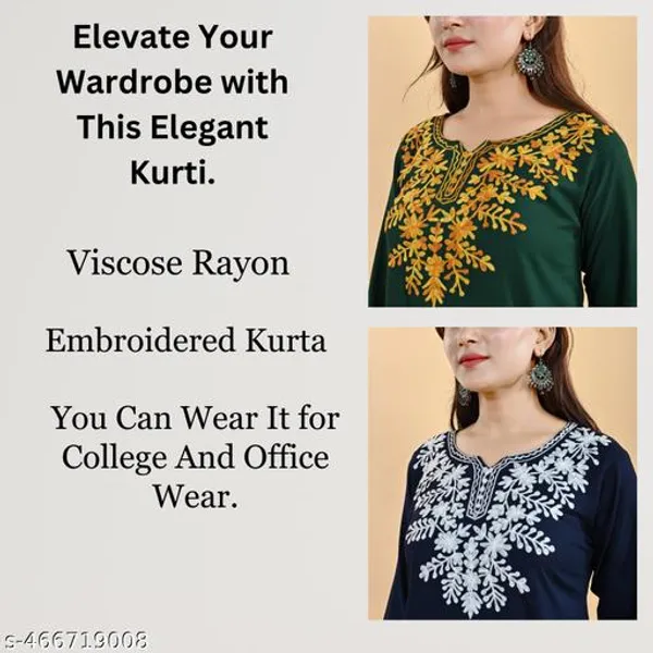 Blue_&_Green_Embroidered_Rayon_Three_Quarter_Sleeves_Short_Kurti_For_Women_(Pack_Of_2)