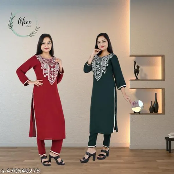 Multicolor_Stylish_Embroidered_Straight_Rayon_Three_Quarter_Sleeves_Short_Kurti_For_Women_(Pack_Of_2)
