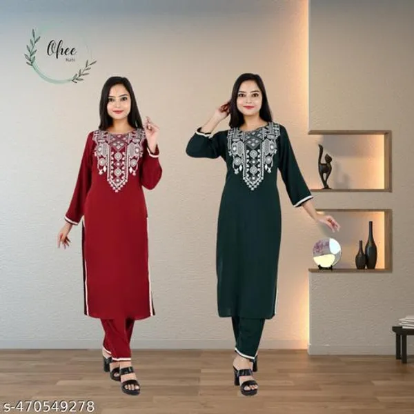 Multicolor_Stylish_Embroidered_Straight_Rayon_Three_Quarter_Sleeves_Short_Kurti_For_Women_(Pack_Of_2)