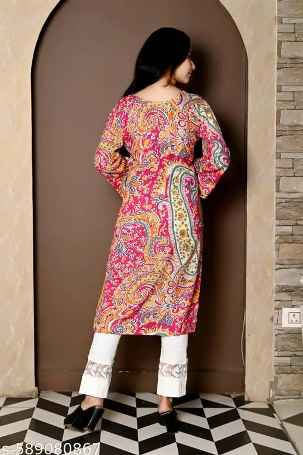 Pink_Floral_Printed_Cotton_Blend_Straight_Flared_Sleeve_Short_Kurti_For_Women