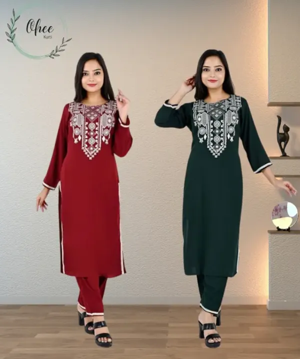 Multicolor_Stylish_Embroidered_Straight_Rayon_Three_Quarter_Sleeves_Short_Kurti_For_Women_(Pack_Of_2)