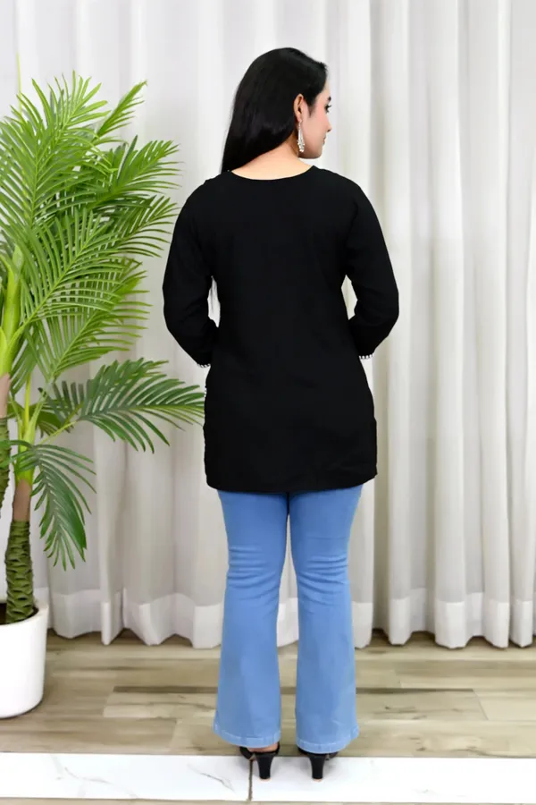 Black_Viscose_Rayon_Embroidered_3/4_Sleeve_Kurti_For_Women