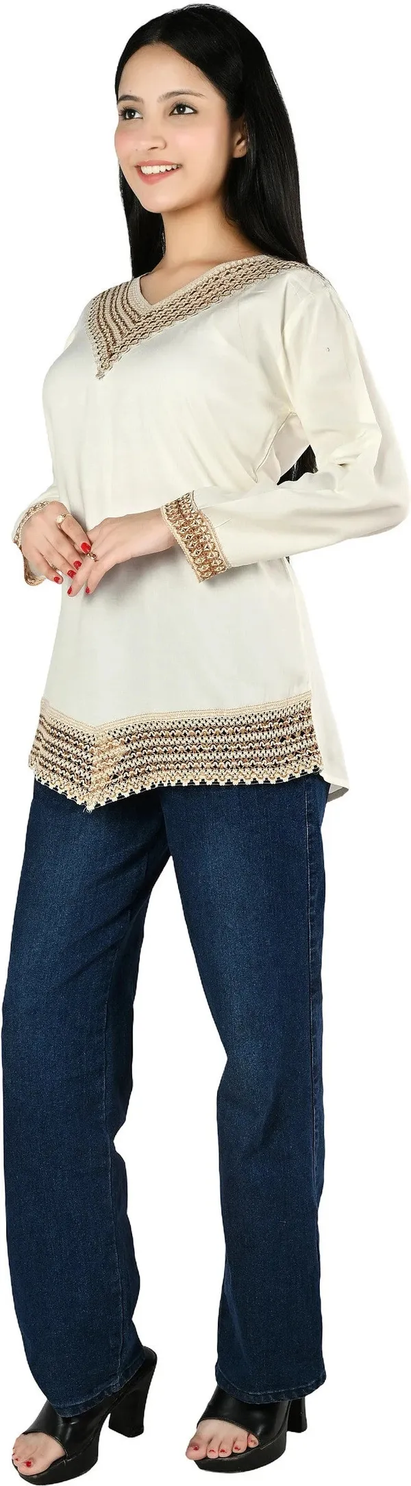 Beige_Viscose_Rayon_Embellished_Full_Sleeve_Kurti_For_Women