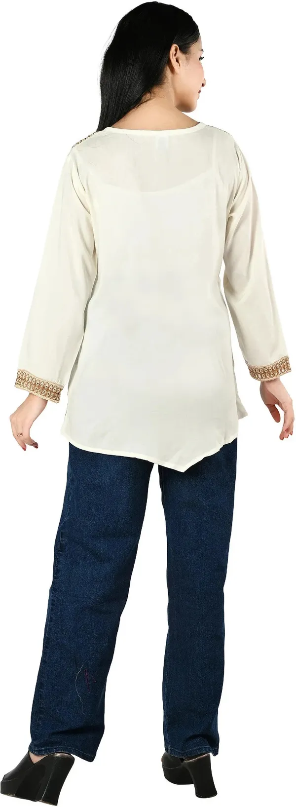 Beige_Viscose_Rayon_Embellished_Full_Sleeve_Kurti_For_Women