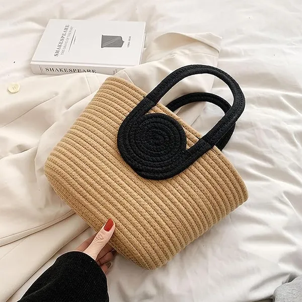 Beige_Black_Handle_Classic_Carry_Handheld_Bag_(Small)