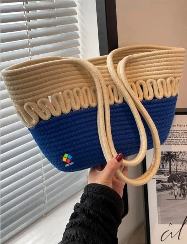 Beige_&_Blue_Cotton_Rope_Tote_Shoulder_Handbag_For_Women