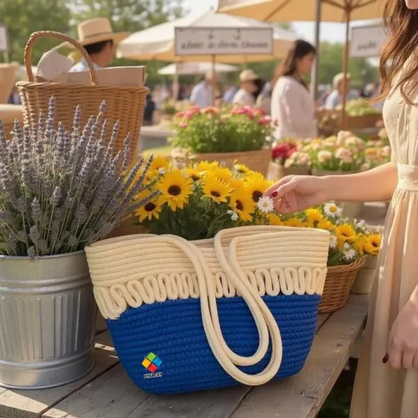 Beige_&_Blue_Cotton_Rope_Tote_Shoulder_Handbag_For_Women