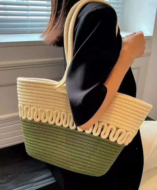 Beige_&_Green_Cotton_Rope_Tote_Shoulder_Handbag_For_Women