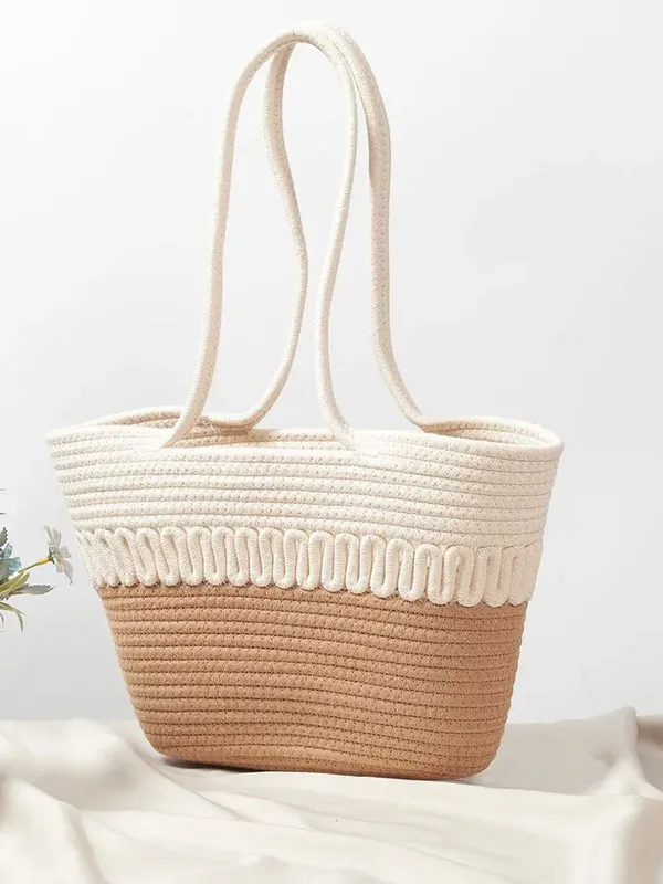 Beige_&_White_Cotton_Rope_Tote_Shoulder_Handbag_For_Women