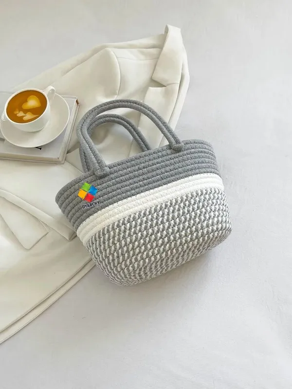 Grey_Elegance_Woven_Duo_Tone_Handheld_Bag_With_Zip_(Small)