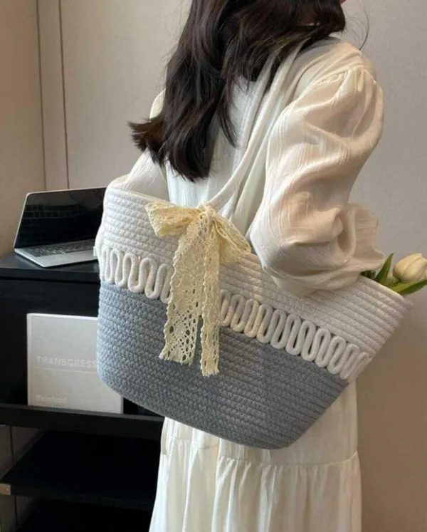 Grey_&_White_Cotton_Rope_Tote_Shoulder_Handbag_For_Women