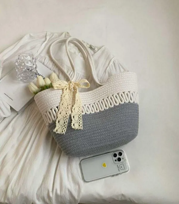 Grey_&_White_Cotton_Rope_Tote_Shoulder_Handbag_For_Women