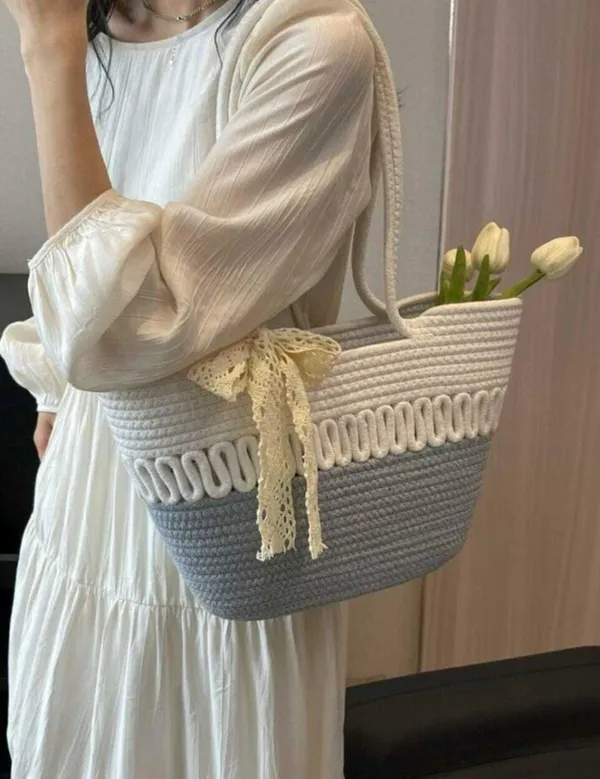 Grey_&_White_Cotton_Rope_Tote_Shoulder_Handbag_For_Women