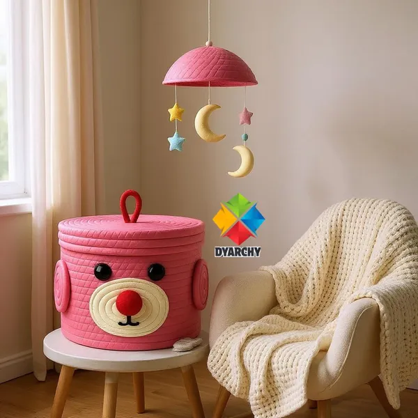 Pink_Cute_Animal_Face_Cotton_Rope_Storage_Basket_with_Lid__8x5_Inch
