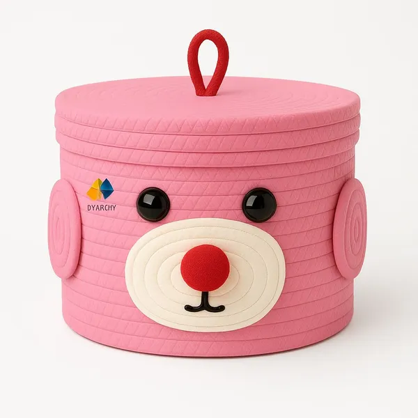 Pink_Cute_Animal_Face_Cotton_Rope_Storage_Basket_with_Lid__8x5_Inch