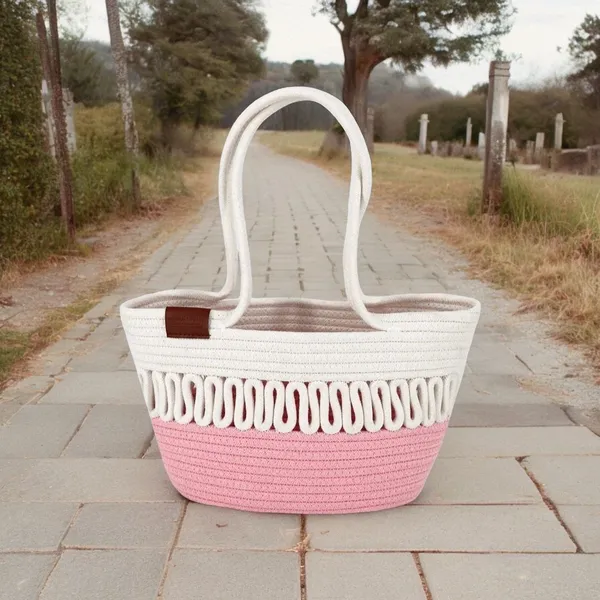 Pink_&_White_Cotton_Rope_Tote_Shoulder_Handbag_For_Women